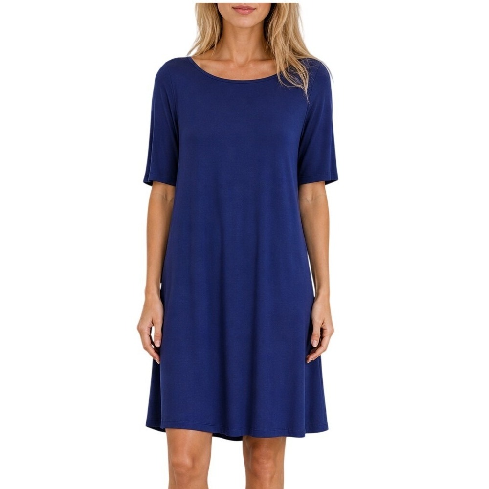 Eileen Fisher Viscose Jersey Boat Neck Shift Dress Cobalt Blue XS